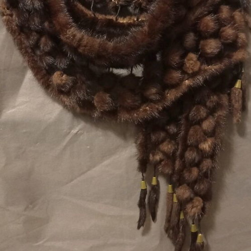 Vintage scarf with mink used, brown, missing fur tassel