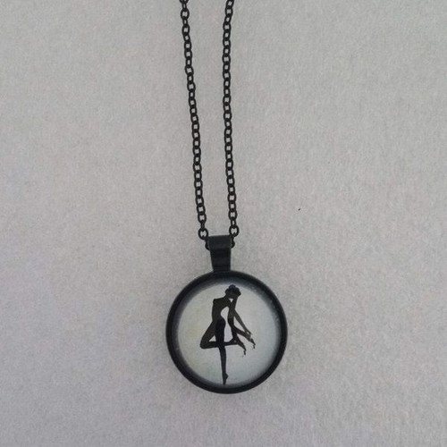Handmade ballerina figure pendant necklace in steel and glass