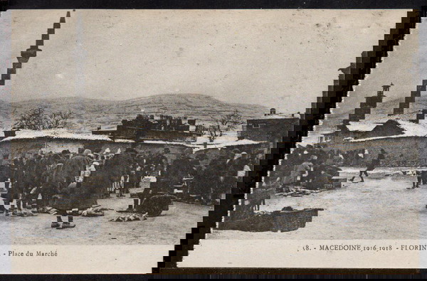 C120 ΦΛΩΡΙΝΑ (Μακεδονία) 1917 το χειμερινό παζάρι του Σαββάτου στην πλατεία (σημ.πλατεία Επτά Ηρώων)