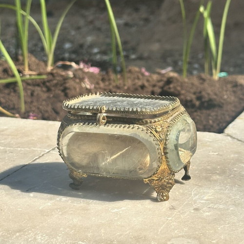 19th Century French Glass Jewelry Casket used with metal frame