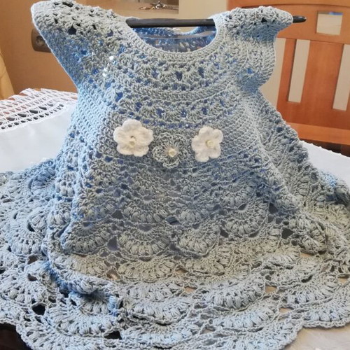 Handmade knitted baby dress, new, 44 cm length