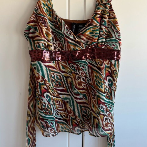 Top with sequins Y2K ethnic print, size M, new