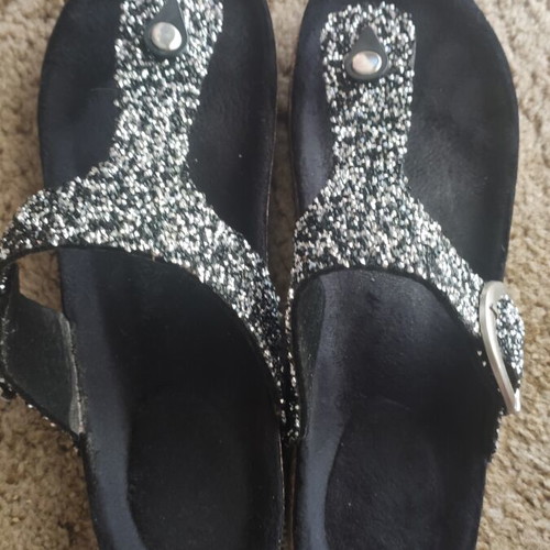 Wide fit black sandals size 41 with rhinestones, adjustable