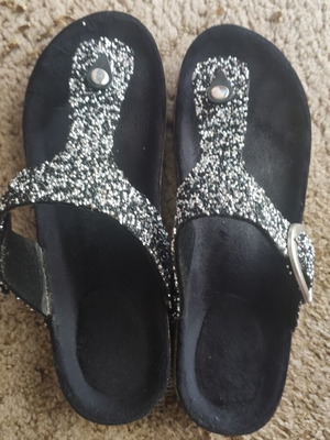 Wide fit black sandals size 41 with rhinestones, adjustable