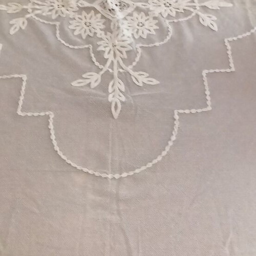 Lace tablecloth used, handmade filet lace, white