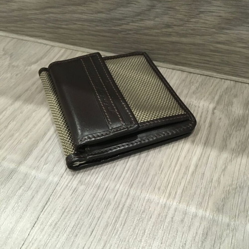 Bric's leather and cloth wallet new, beige and brown