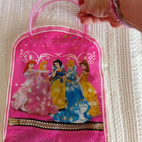 Transparent Disney Princess Bag used with zipper clip missing