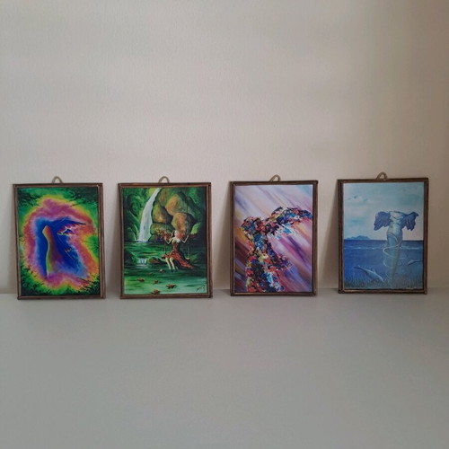 Mini prints like new, set of 4 colorful wall decorations approx. 10×14cm