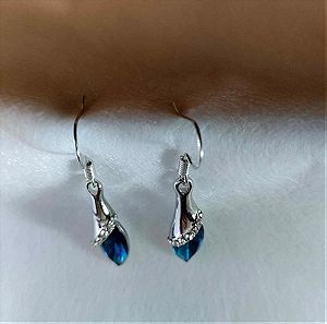 Minimal σκουλαρίκια με μπλέ  πέτρα και ζιργκόν/Shiny Rhinestone Long Drop-Sapphire Blue earrings