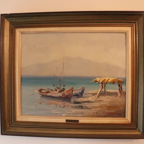 Seascape painting by Stavros Bouranis, like new, signed artwork