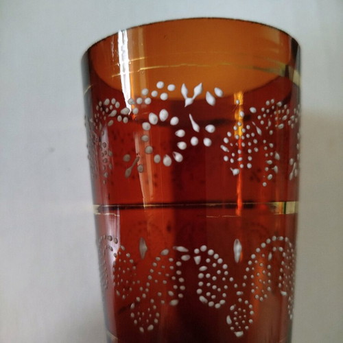 Fenton vintage glass tumbler used amber color with enamel dots