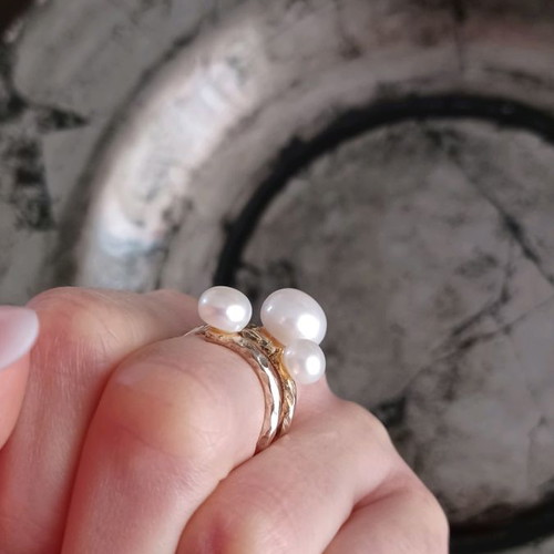 Silver gold-plated ring with 3 pearls new