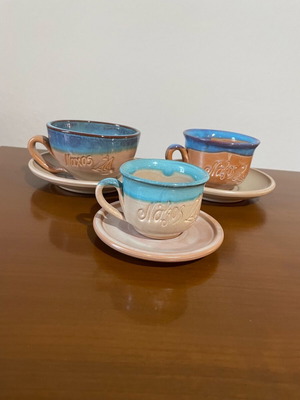 Mugs and Greek coffee cup from Naxos like new, set of 3 pieces