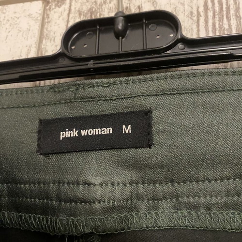 Pink Woman Khaki Waxed Wide Leg Trousers S–M Like New