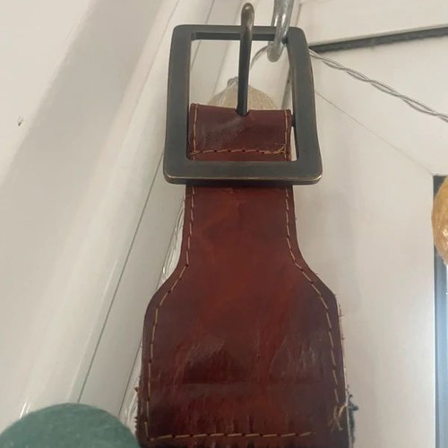 BsB belt with blue elastic and brown leather buckle