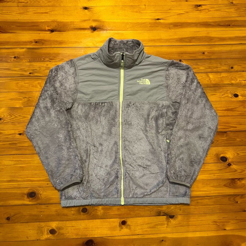 The North Face Denali women's vintage jacket used, gray with neon yellow