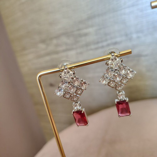 Earrings with zirconia stones like new, silver plated, red and silver