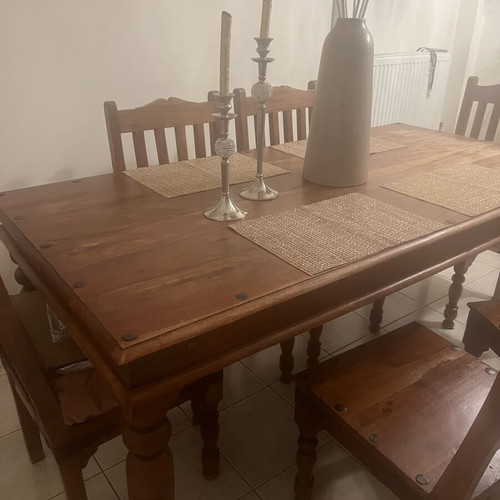 Solid wood dining table with 6 chairs set