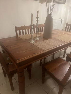 Solid wood dining table with 6 chairs set