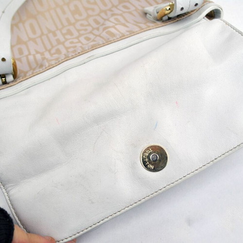 Moschino shoulder bag used, beige and white, canvas and leather