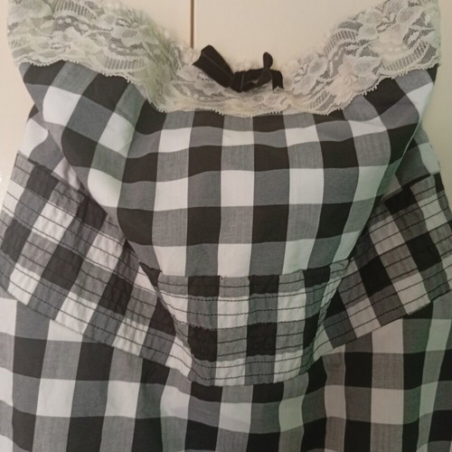 Girly dress Iron Fist M, new, black and white check with lace and tulle