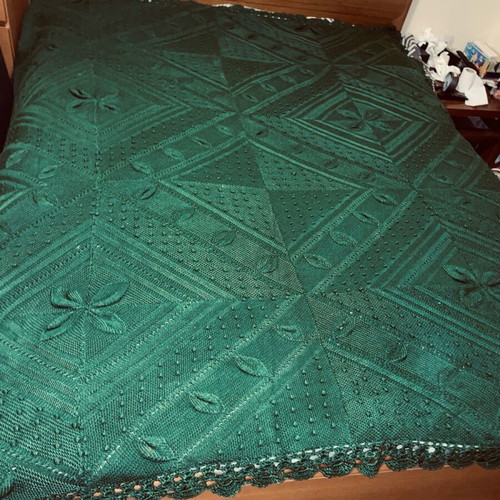 Handmade knitted vintage blanket used, wool yarn