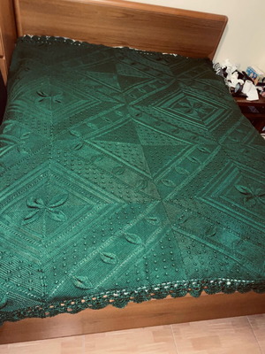 Handmade knitted vintage blanket used, wool yarn