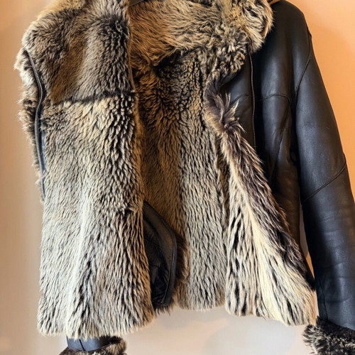 Shearling women's leather mouton jacket used, black, size L