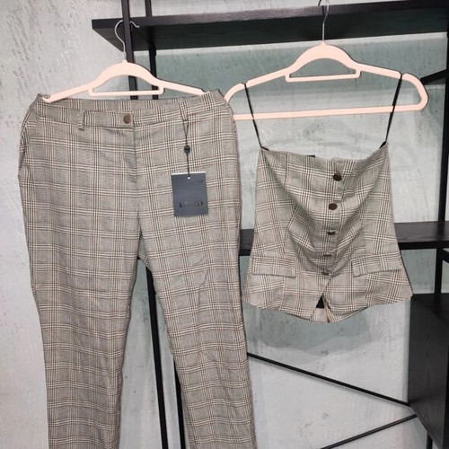 Enzzo Strapless Top and Pants Set new with tags, size L, plaid gray