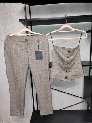 Enzzo Strapless Top and Pants Set new with tags, size L, plaid gray