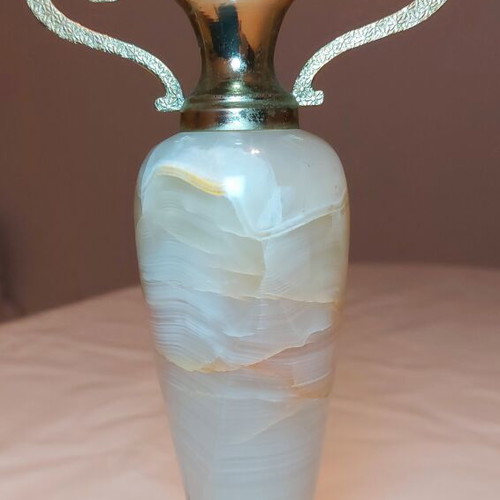 Vintage amphora-shaped candlestick onyx and bronze, like new, 18 cm
