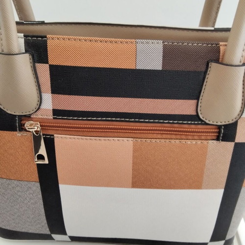 Shoulder bag with geometric beige-brown pattern, excellent condition