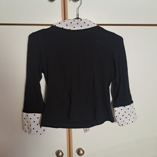 Polka dot top with built-in tie, black and white, size L