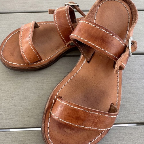 Children's leather sandals with strap, size 26, brown