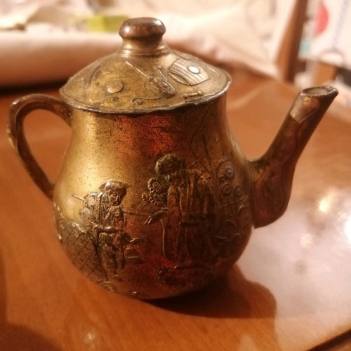 Miniature Egyptian antique lead tea set from 19th century