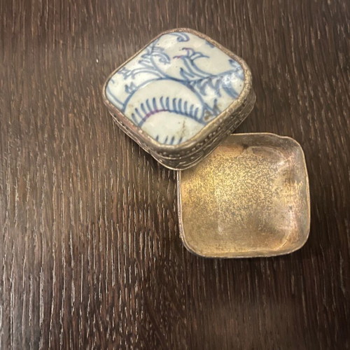 Japanese ceramic-metal mini jewelry box used antique