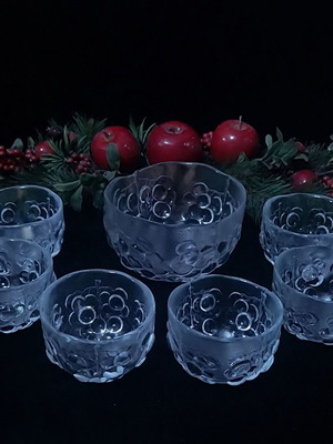 Kosta Boda Grape fruit salad set 7 pcs like new, design by Ann & Goran Warff