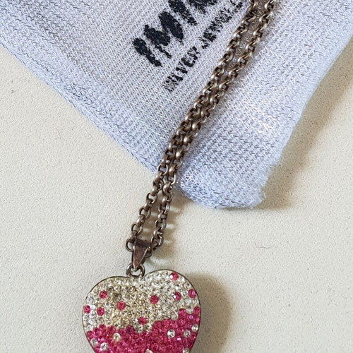 Silver necklace 925 with pink heart and crystals IMIKS like new