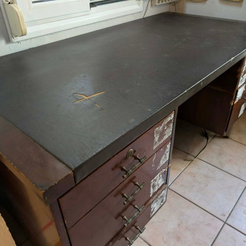 1970 Varagkis large executive desk, dark wood veneer