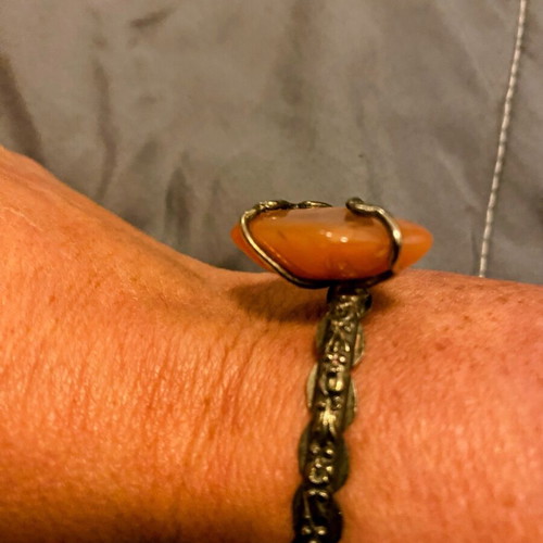 Handmade bracelet used with large amber stone