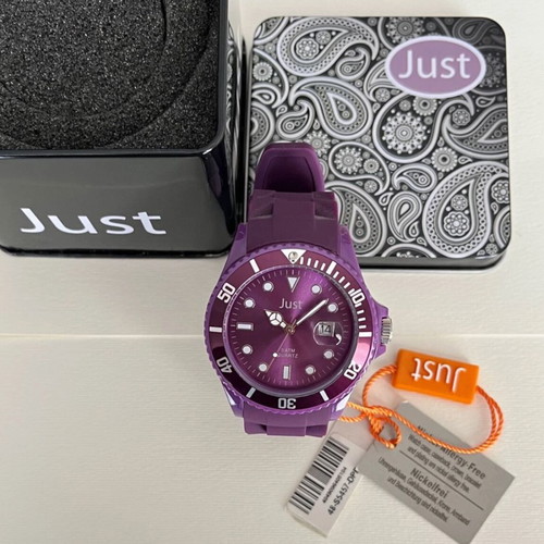 Just wristwatch new, purple, 43mm, waterproof 5atm