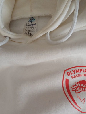 Olympiacos basketball hoodie, XL, white and red