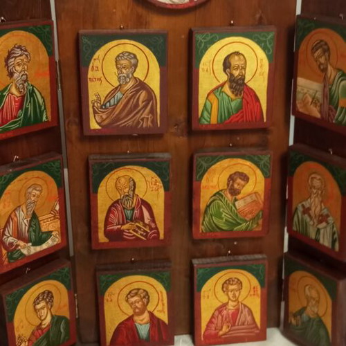 Iconostasis with 13 hand-painted icons, new, 22-carat gold leaf