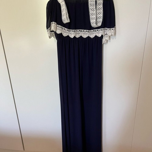 Long blue dress like new with transparency and straps