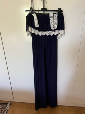 Long blue dress like new with transparency and straps