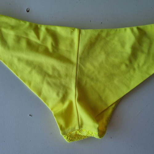 Yellow fluorescent crochet bikini bottom, women's XXL
