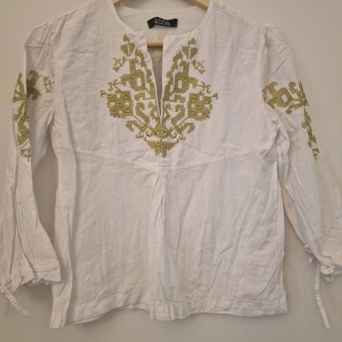 Adda women's blouse with embroidery like new, size S, white and gold