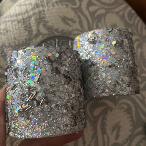 Decorative candles silver with iridescent elements, set of 2 medium size