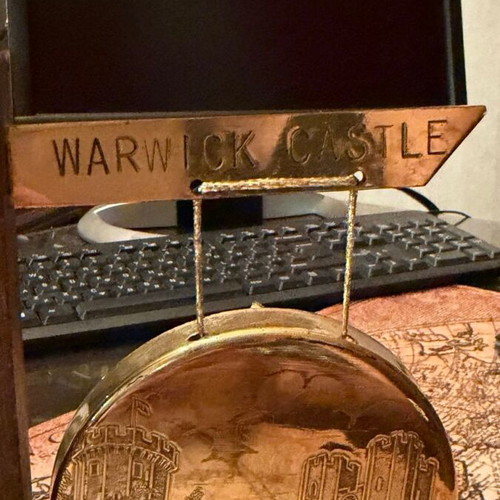 Vintage Warwick Castle Decorative Gong with Wooden Base