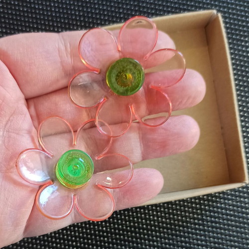 Large plexiglass earrings pink transparent flowers like new